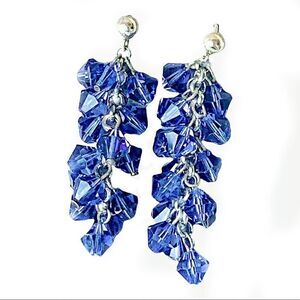 Amethyst purple faceted crystal dangling earrings 925 sterling pierced